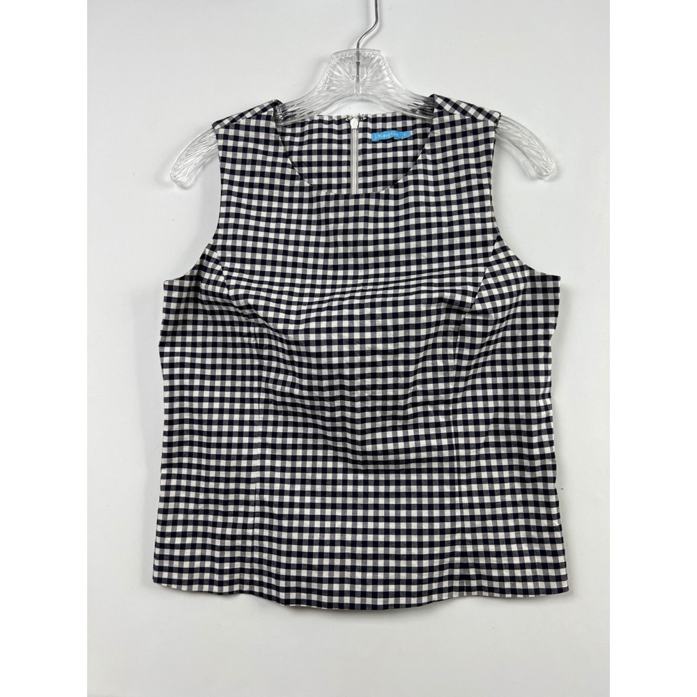 J.McLaughlin Top Womens 4 Navy Gingham Check Sleeveless Cotton Blend Zip Back